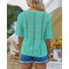 imageGRACE KARIN Women 2025 Summer Casual Crochet Tops Short Sleeve Sweater V Neck Hollow Out Knit Pullover Beach CoverupBlue Green