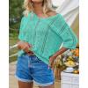 imageGRACE KARIN Women 2025 Summer Casual Crochet Tops Short Sleeve Sweater V Neck Hollow Out Knit Pullover Beach CoverupBlue Green