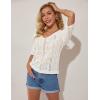 imageGRACE KARIN Women 2025 Summer Casual Crochet Tops Short Sleeve Sweater V Neck Hollow Out Knit Pullover Beach CoverupIvory