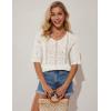 imageGRACE KARIN Women 2025 Summer Casual Crochet Tops Short Sleeve Sweater V Neck Hollow Out Knit Pullover Beach CoverupIvory