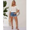 imageGRACE KARIN Women 2025 Summer Casual Crochet Tops Short Sleeve Sweater V Neck Hollow Out Knit Pullover Beach CoverupIvory