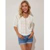 imageGRACE KARIN Women 2025 Summer Casual Crochet Tops Short Sleeve Sweater V Neck Hollow Out Knit Pullover Beach CoverupIvory