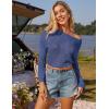 imageGRACE KARIN Womens 2025 Spring Summer Long Sleeve Crochet Pullover Sweater Hollow Out Knit Tops Off Shoulder TShirtsDark Blue