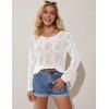 imageGRACE KARIN Womens 2025 Spring Summer Long Sleeve Crochet Pullover Sweater Hollow Out Knit Tops Off Shoulder TShirtsIvory White