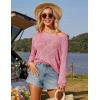 imageGRACE KARIN Womens 2025 Spring Summer Long Sleeve Crochet Pullover Sweater Hollow Out Knit Tops Off Shoulder TShirtsPink