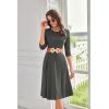 imageGRACE KARIN Womens 2025 Trendy Crew Neck 34 Sleeve A Line Loose Casual Midi Dress with PocketsDark Grey