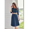 imageGRACE KARIN Womens 2025 Trendy Crew Neck 34 Sleeve A Line Loose Casual Midi Dress with PocketsNavy Blue