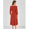 imageGRACE KARIN Womens 2025 Trendy Crew Neck 34 Sleeve A Line Loose Casual Midi Dress with PocketsRust Red