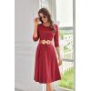 imageGRACE KARIN Womens 2025 Trendy Crew Neck 34 Sleeve A Line Loose Casual Midi Dress with PocketsWine Red