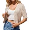 imageGRACE KARIN Womens Short Sleeve Cropped Cardigan 2025 Summer Lightweight Crochet Button V Neck Knit Sweater CardigansApricot