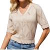 imageGRACE KARIN Womens Short Sleeve Cropped Cardigan 2025 Summer Lightweight Crochet Button V Neck Knit Sweater CardigansApricot