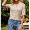 imageGRACE KARIN Womens Short Sleeve Cropped Cardigan 2025 Summer Lightweight Crochet Button V Neck Knit Sweater CardigansApricot