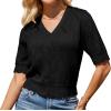 imageGRACE KARIN Womens Short Sleeve Cropped Cardigan 2025 Summer Lightweight Crochet Button V Neck Knit Sweater CardigansBlack