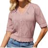 imageGRACE KARIN Womens Short Sleeve Cropped Cardigan 2025 Summer Lightweight Crochet Button V Neck Knit Sweater CardigansLight Pink