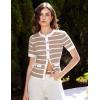 imageGRACE KARIN Womens Short Sleeve Striped Sweater Gold Button Cardigan Fitted Knit Crewneck Button Down Business Casual TopApricot