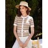 imageGRACE KARIN Womens Short Sleeve Striped Sweater Gold Button Cardigan Fitted Knit Crewneck Button Down Business Casual TopApricot