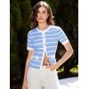 imageGRACE KARIN Womens Short Sleeve Striped Sweater Gold Button Cardigan Fitted Knit Crewneck Button Down Business Casual TopLight Blue