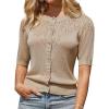 imageGRACE KARIN 2025 Womens Summer Short Sleeve Sweater Cardigan Lightweight Crew Neck Sweater Crochet Knit TopApricot