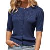 imageGRACE KARIN 2025 Womens Summer Short Sleeve Sweater Cardigan Lightweight Crew Neck Sweater Crochet Knit TopNavy Blue