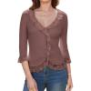 imageGRACE KARIN Lightweight Cardigan Sweaters for Women 2025 34 Sleeve Lace Button Open Front Bolero ShrugDark Pink