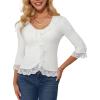 imageGRACE KARIN Lightweight Cardigan Sweaters for Women 2025 34 Sleeve Lace Button Open Front Bolero ShrugWhite