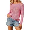 imageGRACE KARIN Womens 2025 Spring Summer Long Sleeve Crochet Pullover Sweater Hollow Out Knit Tops Off Shoulder TShirtsPink