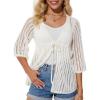 imageGRACE KARIN Womens Lightweight Crochet Cardigan Tie Front Cardigan 34 Sleeve Summer Sweater Kimono Beach Cover Up S2XLWhite