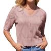 imageGRACE KARIN Womens Short Sleeve Cropped Cardigan 2025 Summer Lightweight Crochet Button V Neck Knit Sweater CardigansLight Pink