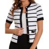 imageGRACE KARIN Womens Short Sleeve Striped Sweater Gold Button Cardigan Fitted Knit Crewneck Button Down Business Casual TopWhite