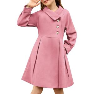 imageGRACE KARIN Girls Dress Coat Kids Wool Lapel Long Button Jackets Fall Winter Outerwear Peacoat with Pockets 512YPink
