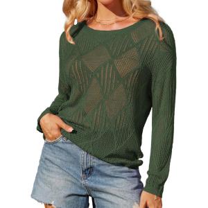 imageGRACE KARIN Womens 2025 Spring Summer Long Sleeve Crochet Pullover Sweater Hollow Out Knit Tops Off Shoulder TShirtsArmy Green