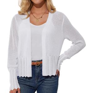 imageGRACE KARIN Womens 2025 Summer Cardigans Long Sleeve Open Front Hollow Out Crochet Knit Cardigan SweaterWhite