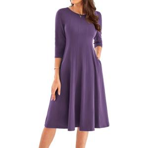 imageGRACE KARIN Womens 2025 Trendy Crew Neck 34 Sleeve A Line Loose Casual Midi Dress with PocketsPurple