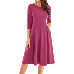 imageGRACE KARIN Womens 2025 Trendy Crew Neck 34 Sleeve A Line Loose Casual Midi Dress with PocketsRose Purple