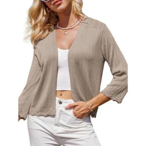 imageGRACE KARIN Womens 34 Sleeve Cropped Cardigan Elegant Open Front Sweater Cardigan Lightweight Bolero Shrug S2XLApricot