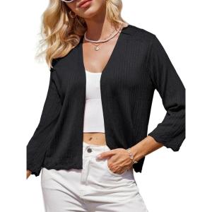 imageGRACE KARIN Womens 34 Sleeve Cropped Cardigan Elegant Open Front Sweater Cardigan Lightweight Bolero Shrug S2XLBlack