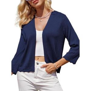imageGRACE KARIN Womens 34 Sleeve Cropped Cardigan Elegant Open Front Sweater Cardigan Lightweight Bolero Shrug S2XLNavy Blue