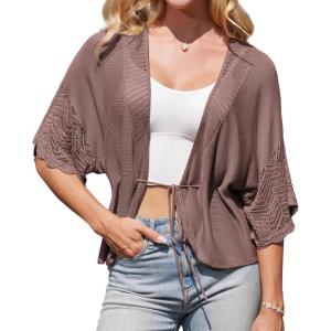imageGRACE KARIN Womens Short Sleeve Crochet Open Front Cropped Cardigan Sweaters for Women 2025Dark Pink