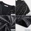 imageGRACE KARIN V Neck Sequin Short Sleeve Tops for Women Elastic Sparkly Tank Top for PartyBlack