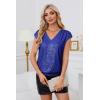 imageGRACE KARIN V Neck Sequin Short Sleeve Tops for Women Elastic Sparkly Tank Top for PartyRoyal Blue