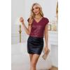 imageGRACE KARIN V Neck Sequin Short Sleeve Tops for Women Elastic Sparkly Tank Top for PartyWine Red