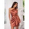 imageGRACE KARIN Women Satin Dress Cocktail One Shoulder Sleeveless Tie Waist Party Mini DressesBrown