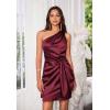 imageGRACE KARIN Women Satin Dress Cocktail One Shoulder Sleeveless Tie Waist Party Mini DressesDark Red