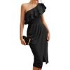 imageGRACE KARIN Womens 2024 Summer One Shoulder Sleeveless Ruffle Ruched Bodycon Prom Gown Wedding Long Dress Black M