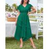 imageGRACE KARIN Womens Casual Summer Dresses V Neck Flutter Ruffle Short Sleeve Dresses 2025 Empire High Waist Flowy Midi DressGreen