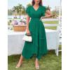 imageGRACE KARIN Womens Casual Summer Dresses V Neck Flutter Ruffle Short Sleeve Dresses 2025 Empire High Waist Flowy Midi DressGreen