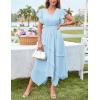 imageGRACE KARIN Womens Casual Summer Dresses V Neck Flutter Ruffle Short Sleeve Dresses 2025 Empire High Waist Flowy Midi DressLight Blue