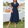imageGRACE KARIN Womens Casual Summer Dresses V Neck Flutter Ruffle Short Sleeve Dresses 2025 Empire High Waist Flowy Midi DressNavy Blue