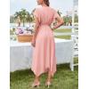 imageGRACE KARIN Womens Casual Summer Dresses V Neck Flutter Ruffle Short Sleeve Dresses 2025 Empire High Waist Flowy Midi DressPink
