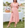 imageGRACE KARIN Womens Casual Summer Dresses V Neck Flutter Ruffle Short Sleeve Dresses 2025 Empire High Waist Flowy Midi DressPink